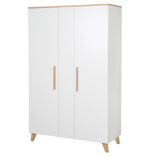 Chambre bébé Leon 3 pc – Lit bébé & cododo 60x120 + Commode à langer + Armoire 2,5 portes – Blanc / Chêne Othello