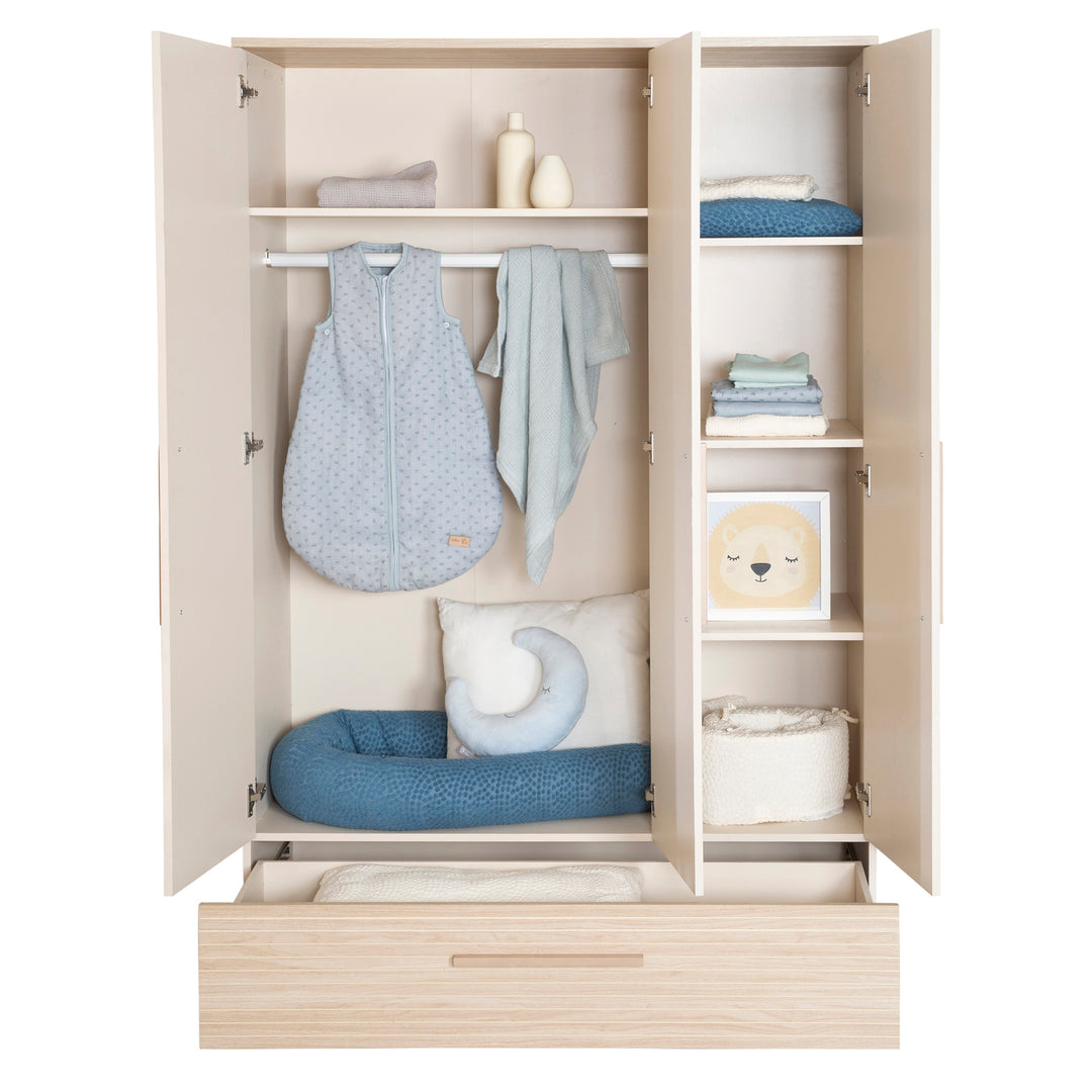 Ensemble de meubles pour bébé ‘Sidney’ 3 pièces – Pieds et poignées en bois massif – Cachemire / Chêne