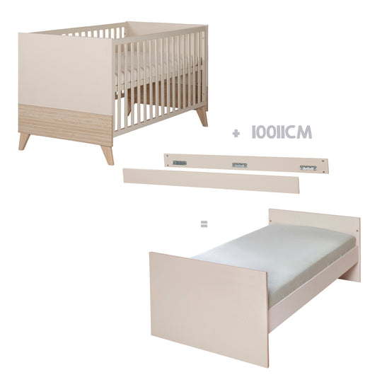 Ensemble de meubles pour bébé ‘Sidney’ 3 pièces – Pieds et poignées en bois massif – Cachemire / Chêne