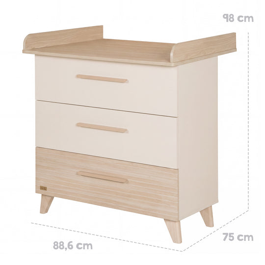 Ensemble de meubles pour bébé ‘Sidney’ 3 pièces – Pieds et poignées en bois massif – Cachemire / Chêne