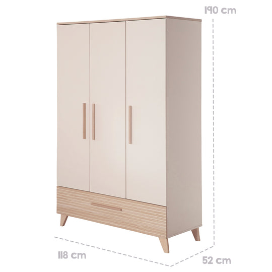 Ensemble de meubles pour bébé ‘Sidney’ 3 pièces – Pieds et poignées en bois massif – Cachemire / Chêne