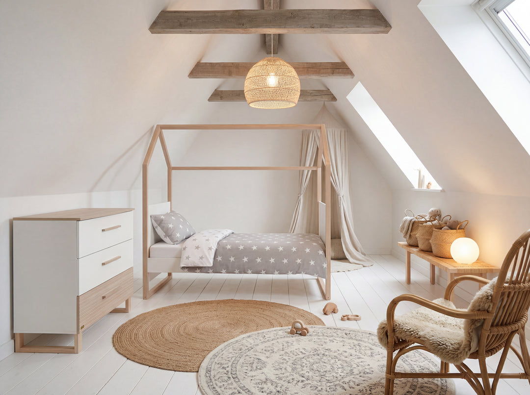 Kinderzimmerset 'Noah' 2-teilig mit Hausbett in 70x140 cm - Weiß / Tristan Eiche