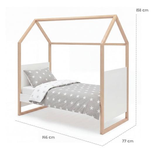 Kinderzimmerset 'Noah' 2-teilig mit Hausbett in 70x140 cm - Weiß / Tristan Eiche