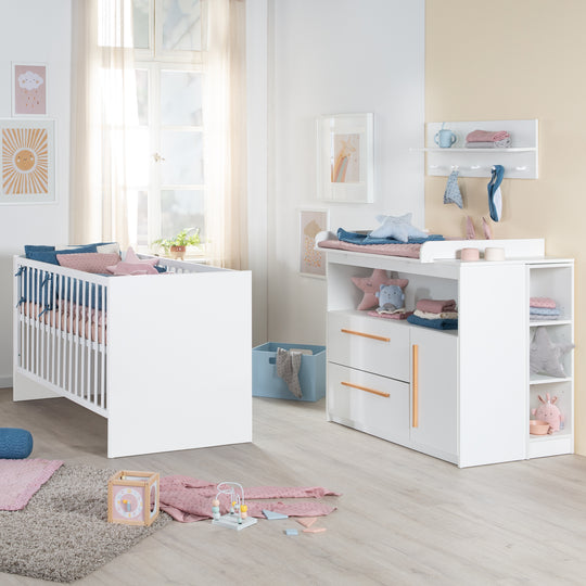 Möbelset 'Lilo' - Kombi-Kinderbett 70x140 cm + Wickelkommode - Weiß
