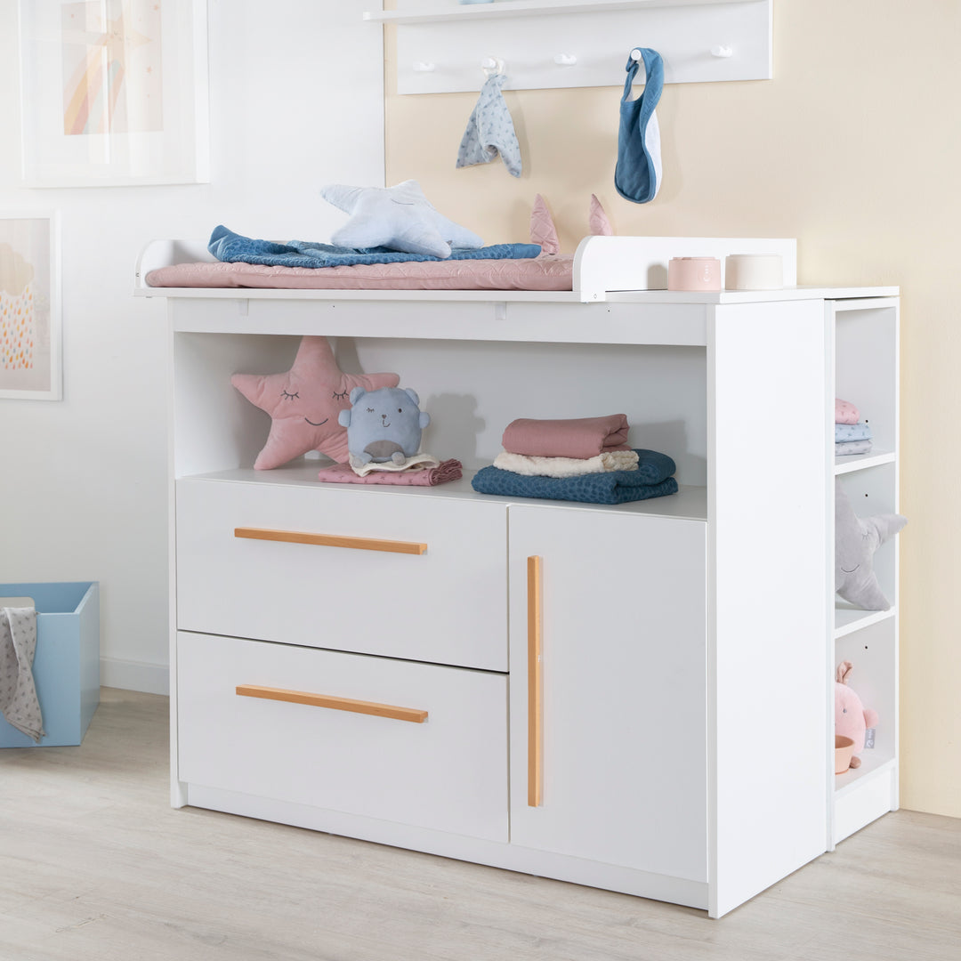 Möbelset 'Lilo' - Kombi-Kinderbett 70x140 cm + Wickelkommode - Weiß