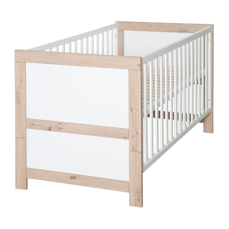 Furniture Set 'Malo' - Cot 70x140 & Changing Table - White / Oak Finish