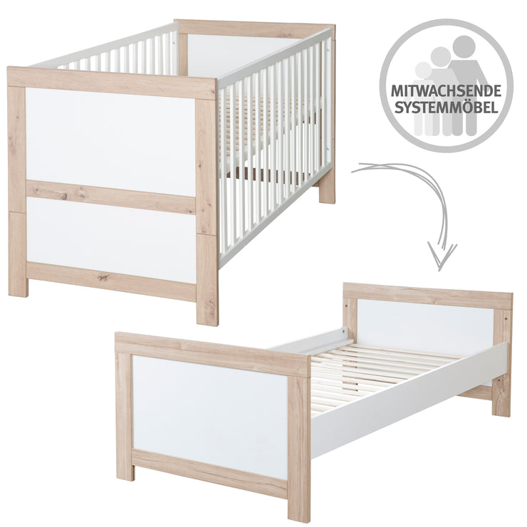 Furniture Set 'Malo' - Cot 70x140 & Changing Table - White / Oak Finish