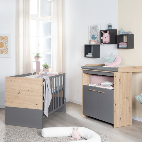 Conjunto de muebles para bebé 'Anna' 2 piezas - Antracita / Decoración Kent Oak