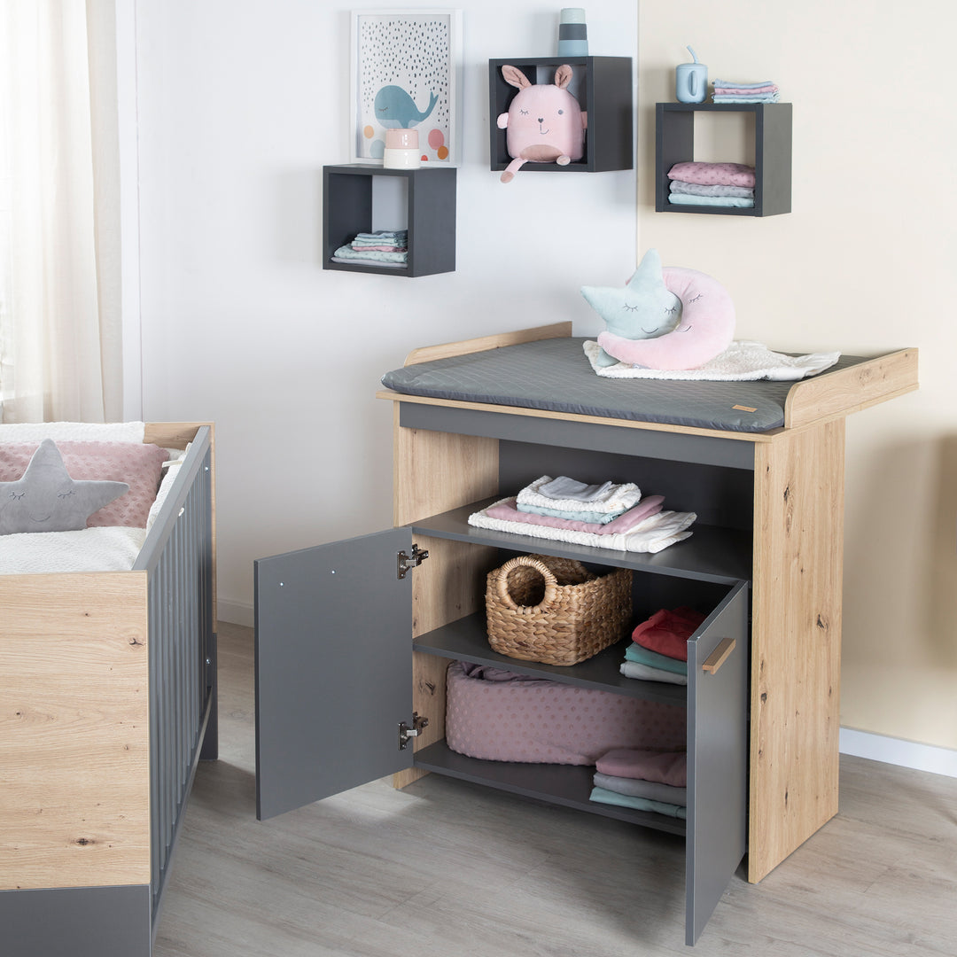 Conjunto de muebles para bebé 'Anna' 2 piezas - Antracita / Decoración Kent Oak