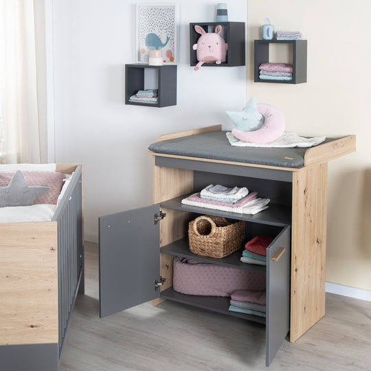 Conjunto de muebles para bebé 'Anna' 2 piezas - Antracita / Decoración Kent Oak
