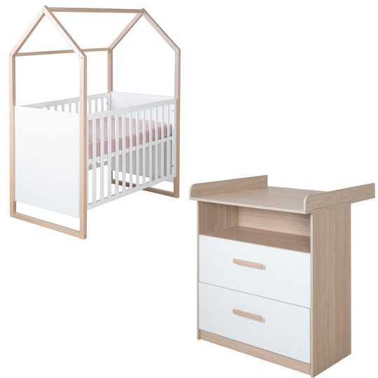 Juego de muebles para bebé 'Cabane' 2 pz - Blanco / Decoración de roble