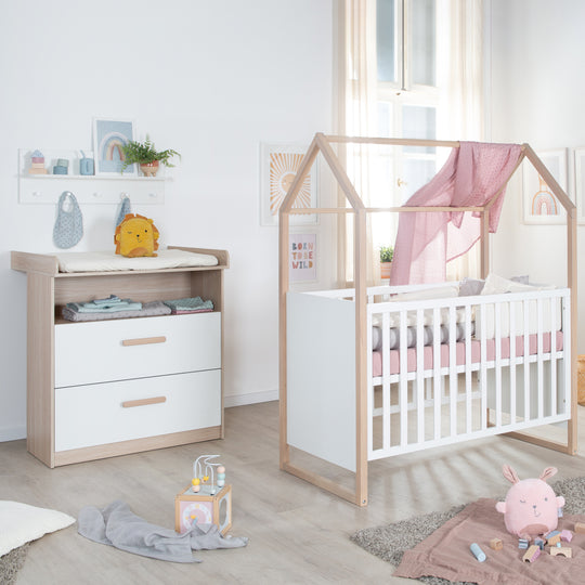 Juego de muebles para bebé 'Cabane' 2 pz - Blanco / Decoración de roble