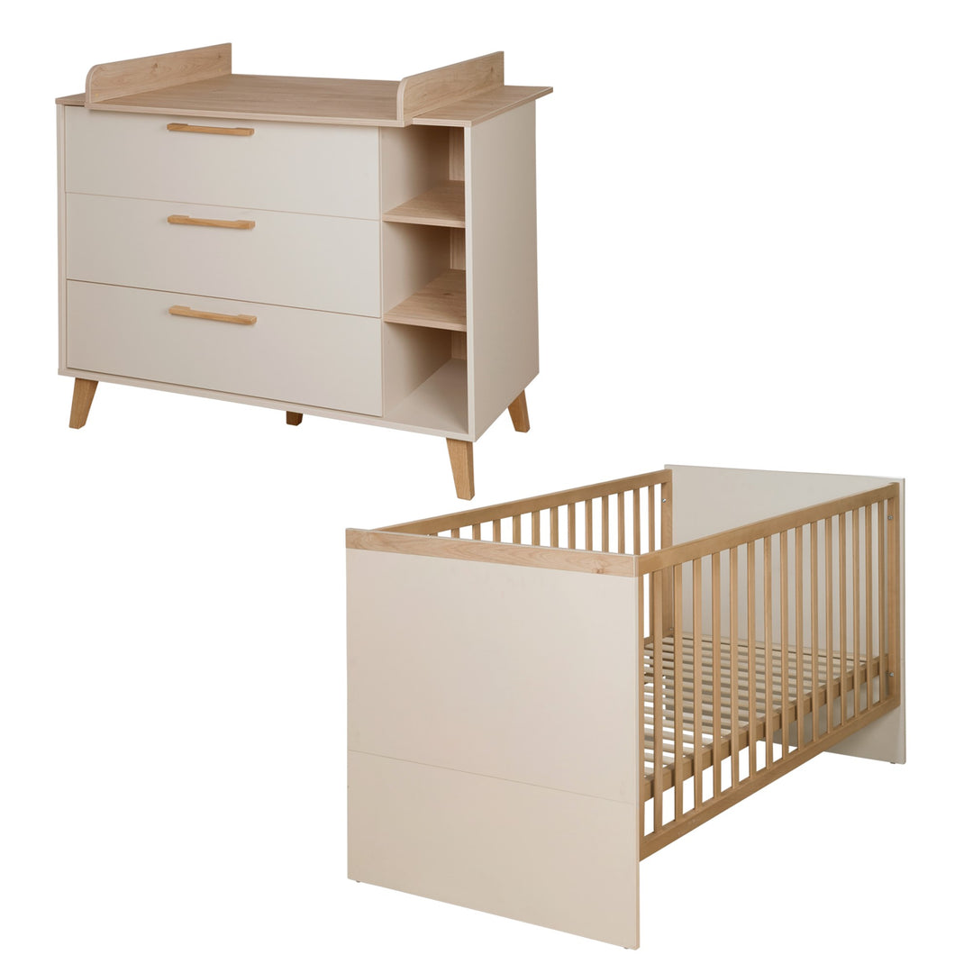 Ensemble de meubles 'Jil' 2 pcs - Lit évolutif 70x140cm + Commode à langer - Cashmere / Chestnut