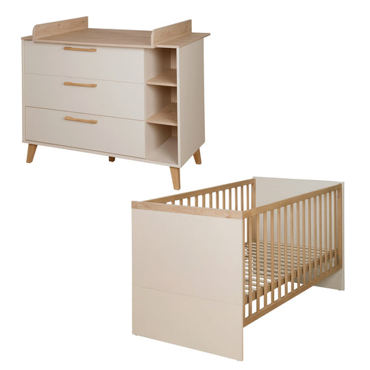 Ensemble de meubles 'Jil' 2 pcs - Lit évolutif 70x140cm + Commode à langer - Cashmere / Chestnut