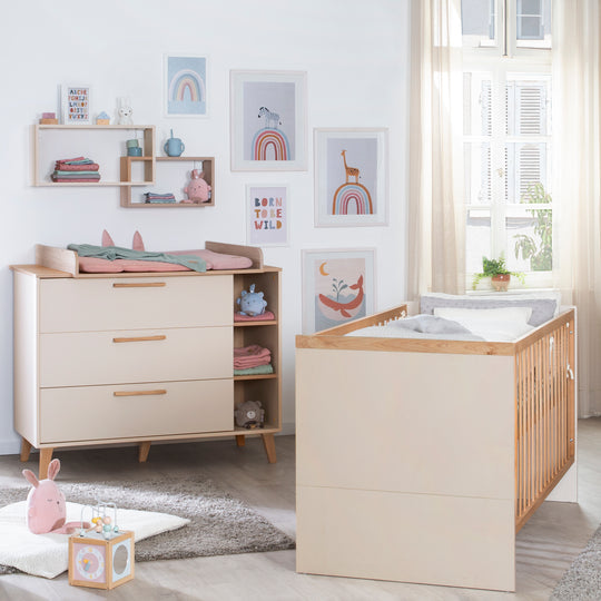 Set di mobili 'Jil' 2 pezzi - Letto per bambini combinato 70x140cm + Comò fasciatoio - Cashmere / Chestnut