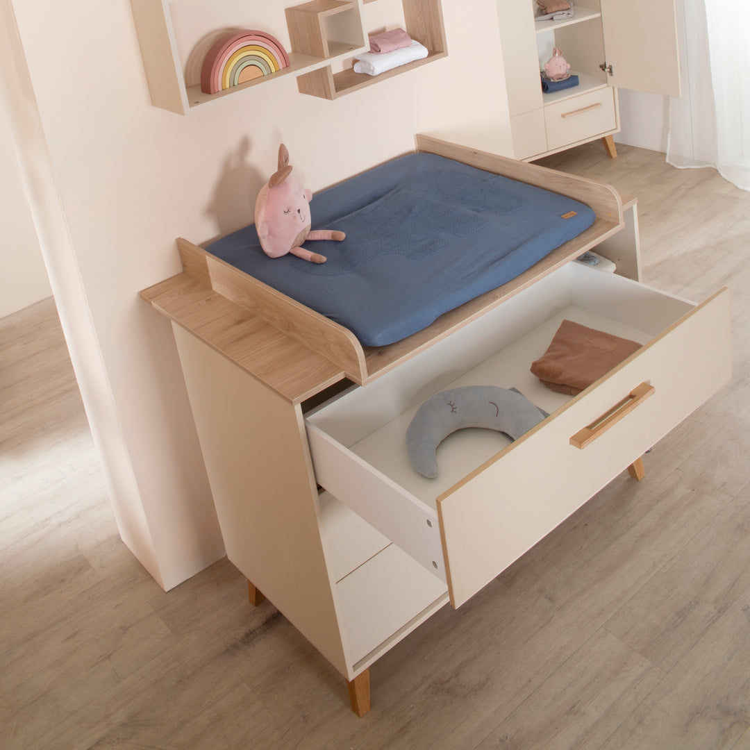 Set di mobili 'Jil' 2 pezzi - Letto per bambini combinato 70x140cm + Comò fasciatoio - Cashmere / Chestnut