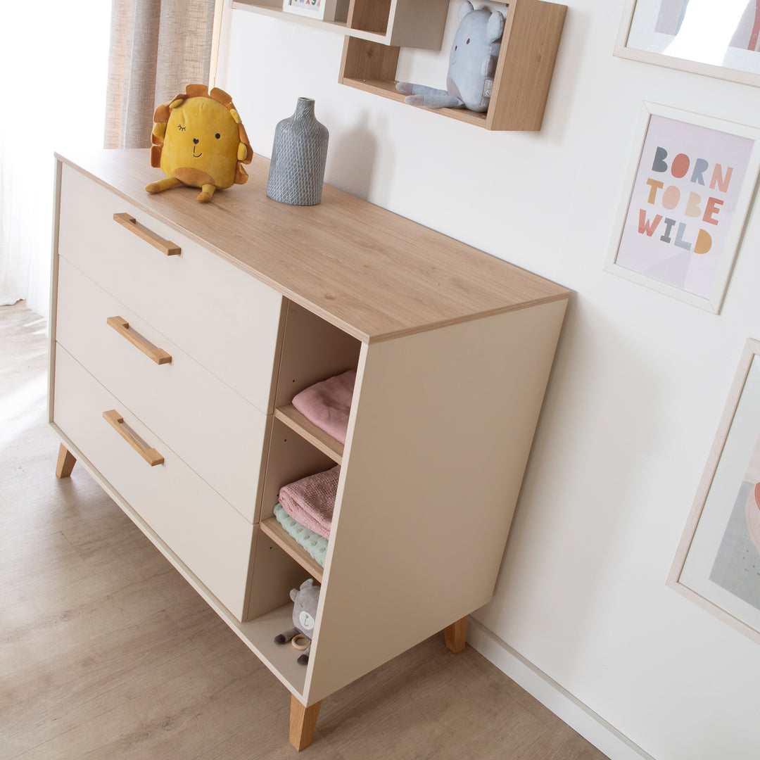Set di mobili 'Jil' 2 pezzi - Letto per bambini combinato 70x140cm + Comò fasciatoio - Cashmere / Chestnut