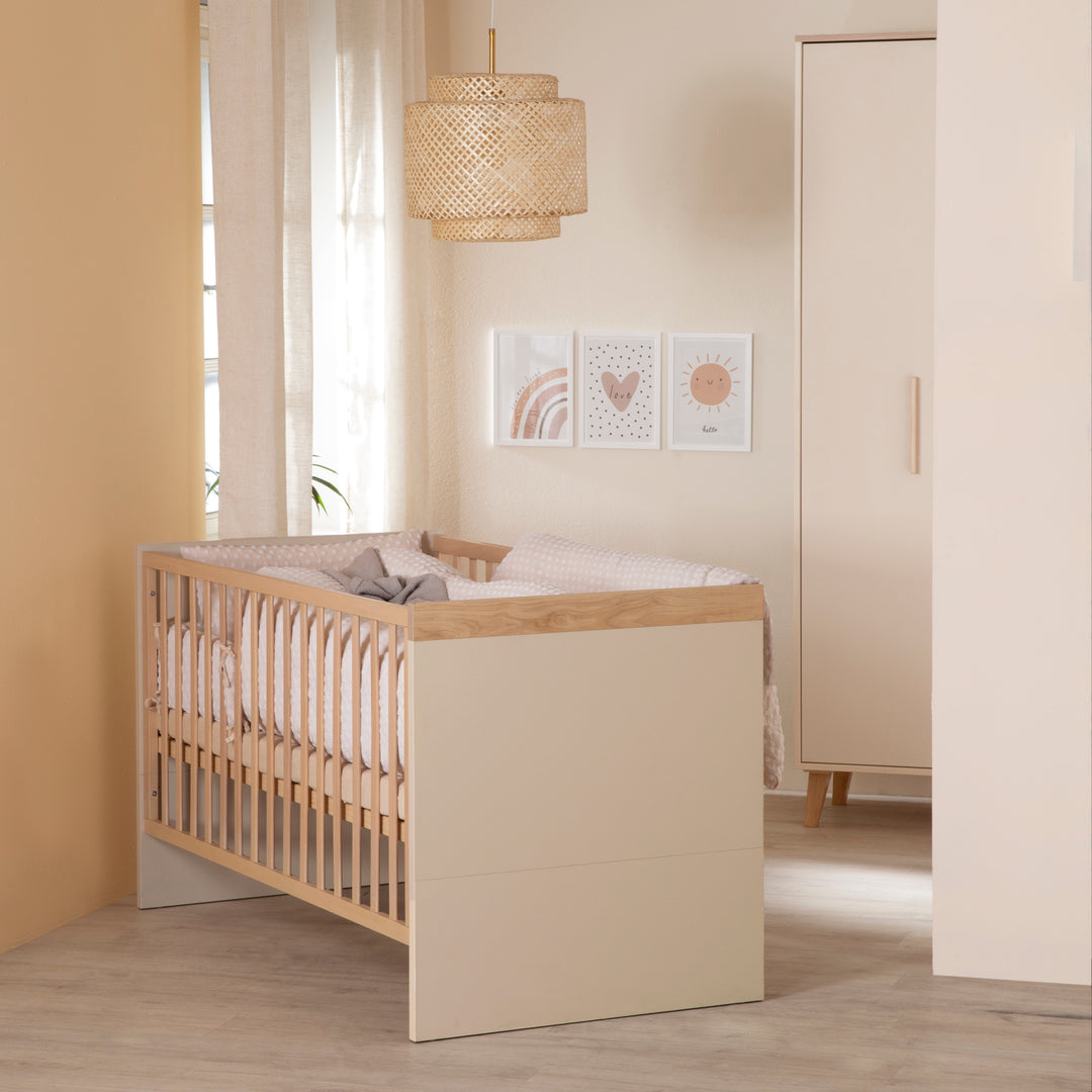 Set di mobili 'Jil' 2 pezzi - Letto per bambini combinato 70x140cm + Comò fasciatoio - Cashmere / Chestnut
