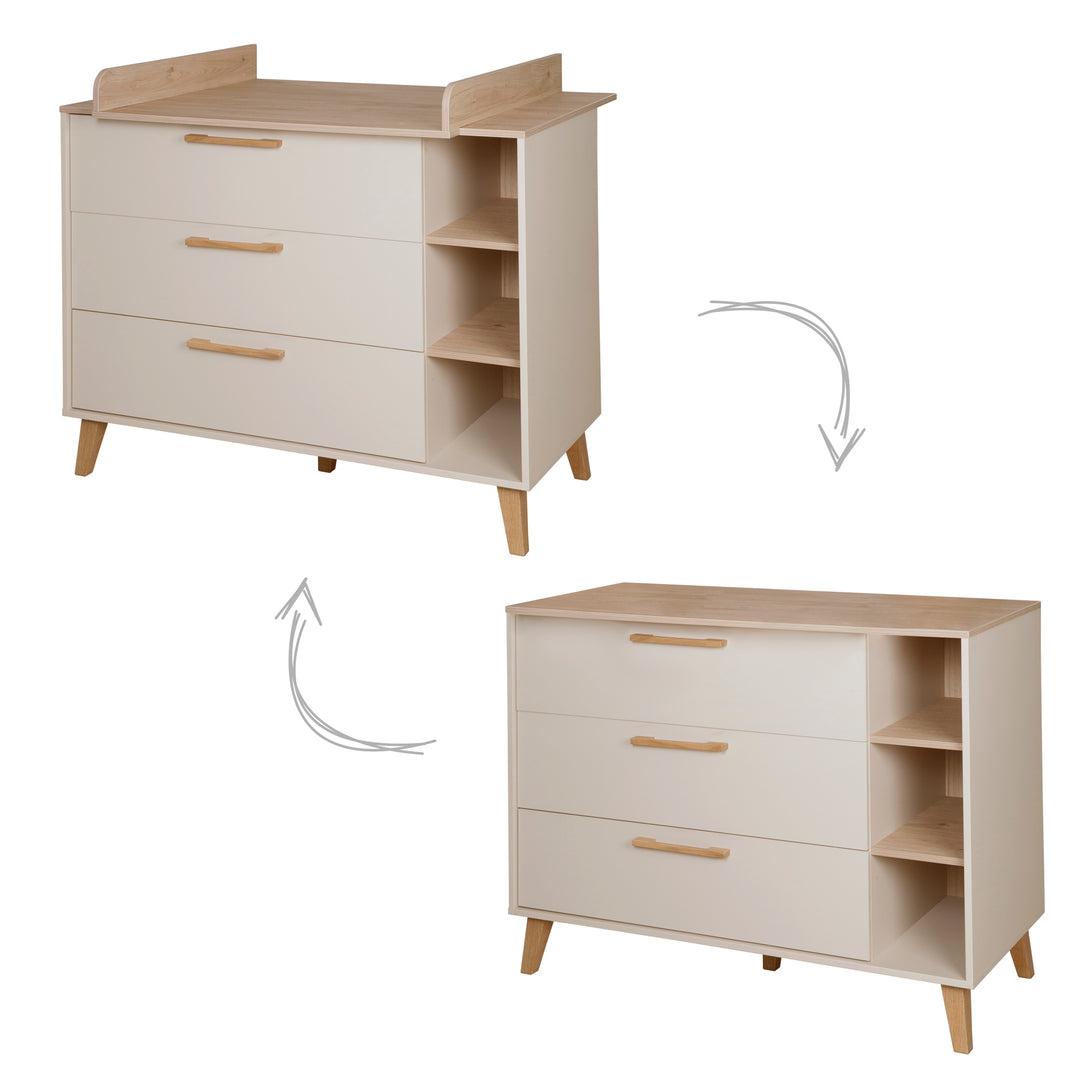 Set di mobili 'Jil' 2 pezzi - Letto per bambini combinato 70x140cm + Comò fasciatoio - Cashmere / Chestnut