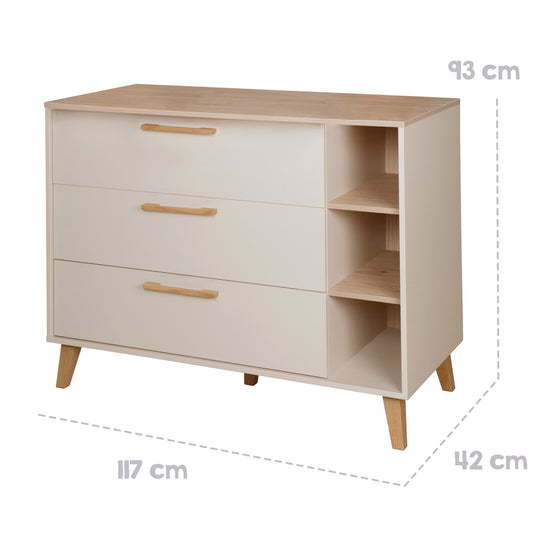 Set di mobili 'Jil' 2 pezzi - Letto per bambini combinato 70x140cm + Comò fasciatoio - Cashmere / Chestnut