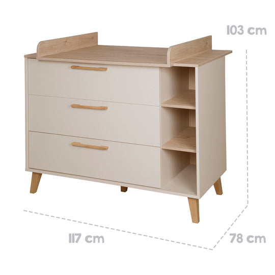 Set di mobili 'Jil' 2 pezzi - Letto per bambini combinato 70x140cm + Comò fasciatoio - Cashmere / Chestnut