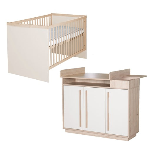 Möbelset 2-teilig 'Elva' - Babybett 70x140 + Wickelkommode - Cashmere / Virginia Chestnut