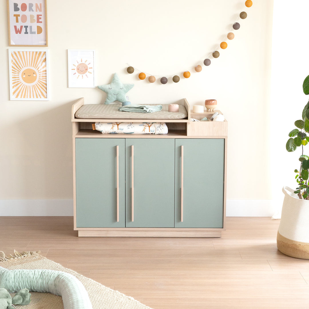 Möbelset 2-teilig 'Selva' - Babybett 70x140 + Wickelkommode - Reed Green / Virginia Chestnut