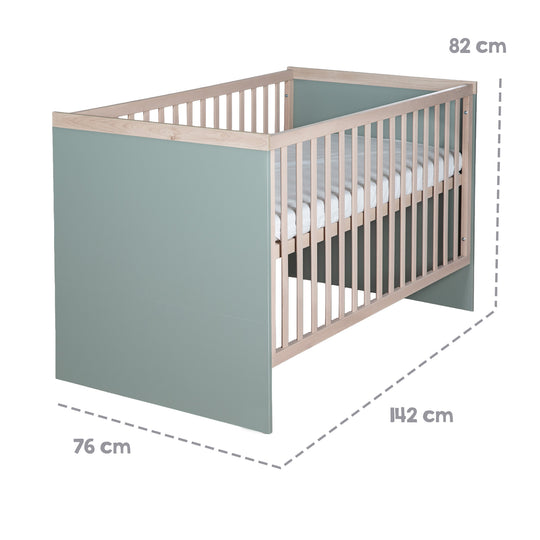 Möbelset 2-teilig 'Selva' - Babybett 70x140 + Wickelkommode - Reed Green / Virginia Chestnut