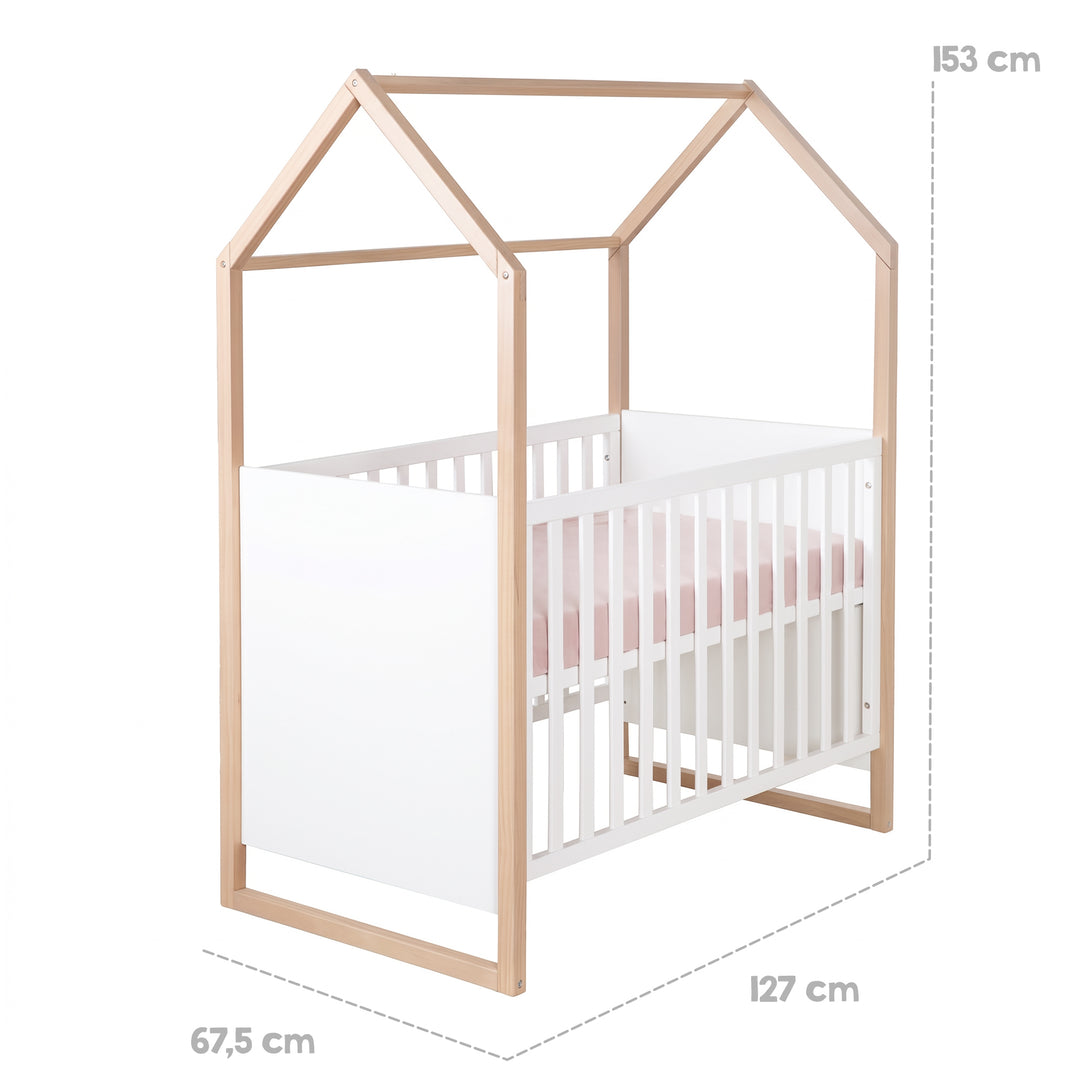 Babymöbelset 'Noah' 2-teilig mit Hausbett in 60x120 cm - Weiß / Tristan Eiche – Infografik (16/16)