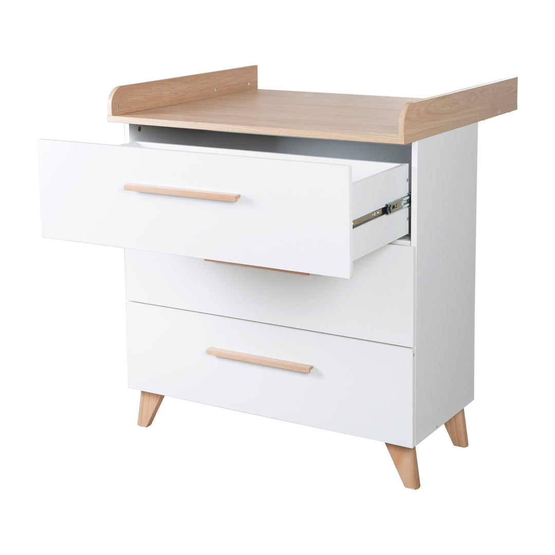 Ensemble de meubles Leon 2 pc – Lit évolutif 70x140 + Commode à langer – Blanc / Chêne Othello