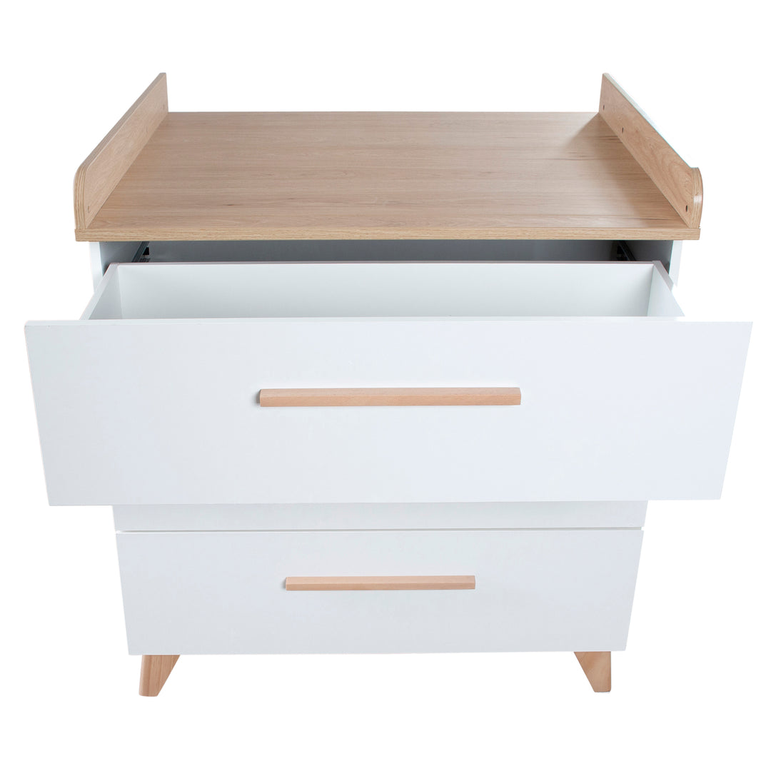 Ensemble de meubles Leon 2 pc – Lit évolutif 70x140 + Commode à langer – Blanc / Chêne Othello