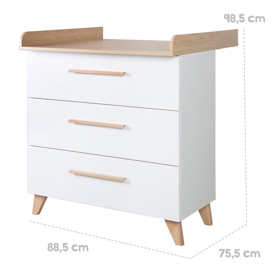 Ensemble de meubles Leon 2 pc – Lit évolutif 70x140 + Commode à langer – Blanc / Chêne Othello