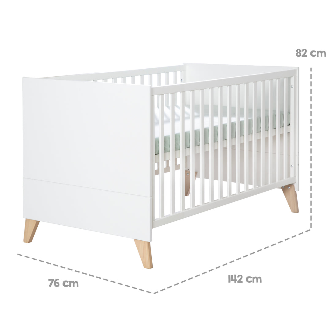 Ensemble de meubles Leon 2 pc – Lit évolutif 70x140 + Commode à langer – Blanc / Chêne Othello