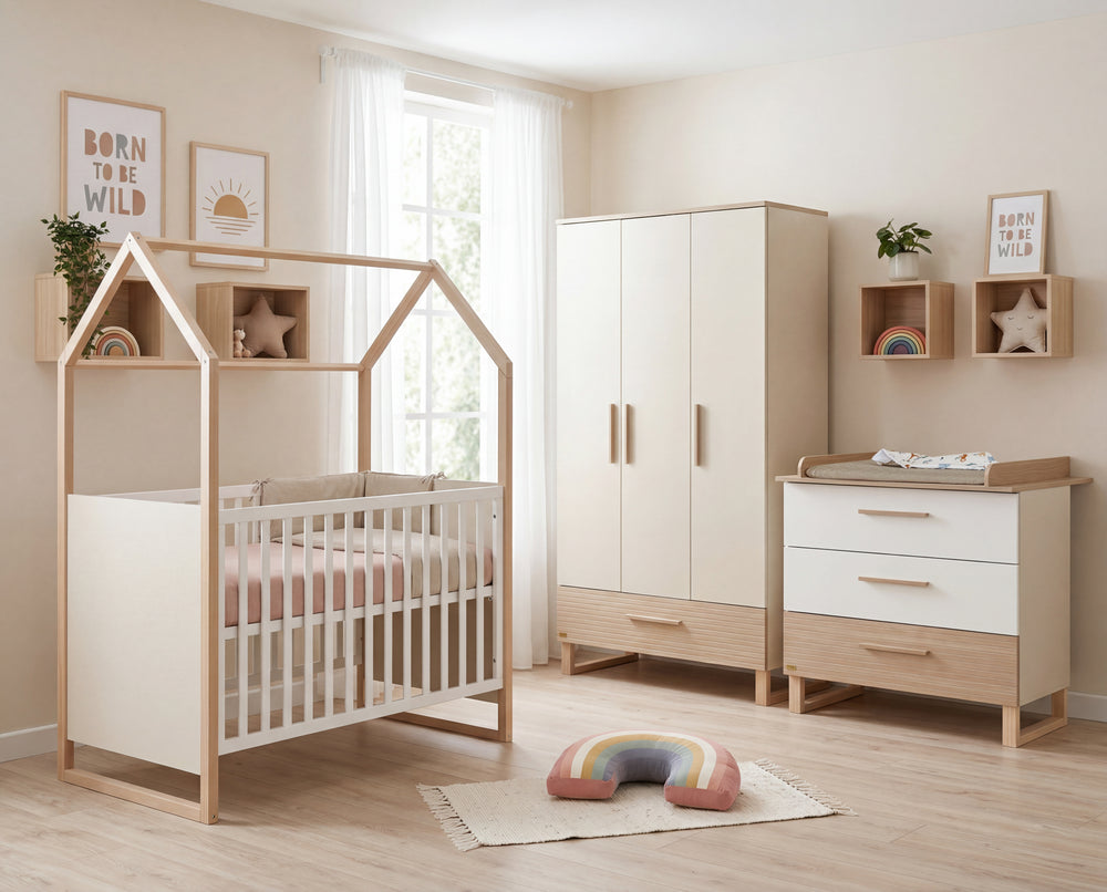 Babyzimmerset 'Noah' 3-teilig mit Hausbett in 60x120 cm - Weiß / Tristan Eiche – Milieubild (2/25)