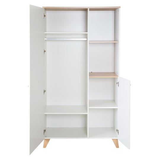 Babyzimmer Set 'Leon' 3-teilig - Kombi-Bett 70x140 + Wickelkommode + Kleiderschrank 2-türig - Weiß / Othello Eiche