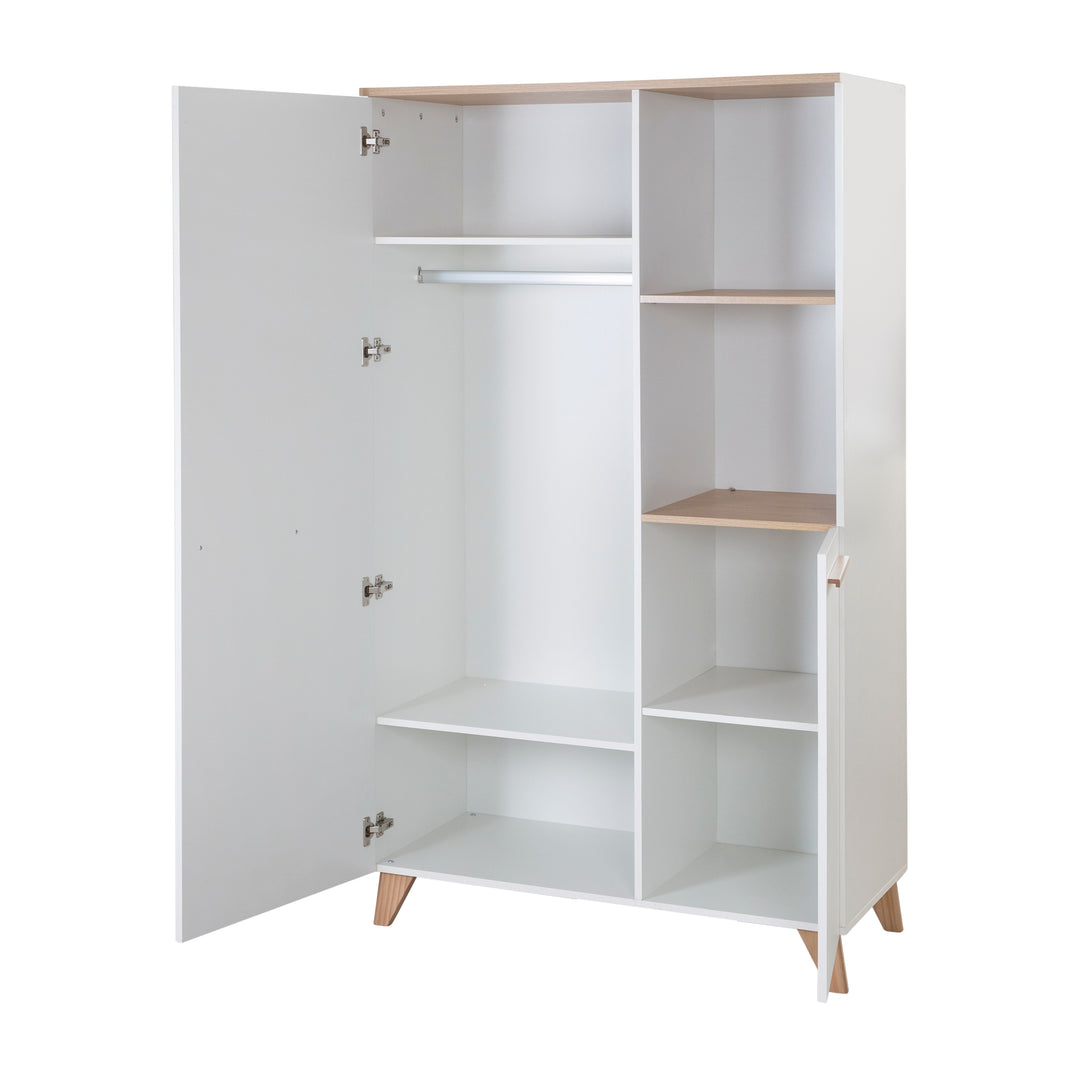 Babyzimmer Set 'Leon' 3-teilig - Kombi-Bett 70x140 + Wickelkommode + Kleiderschrank 2-türig - Weiß / Othello Eiche