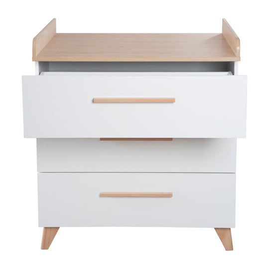 Babyzimmer Set 'Leon' 3-teilig - Kombi-Bett 70x140 + Wickelkommode + Kleiderschrank 2-türig - Weiß / Othello Eiche