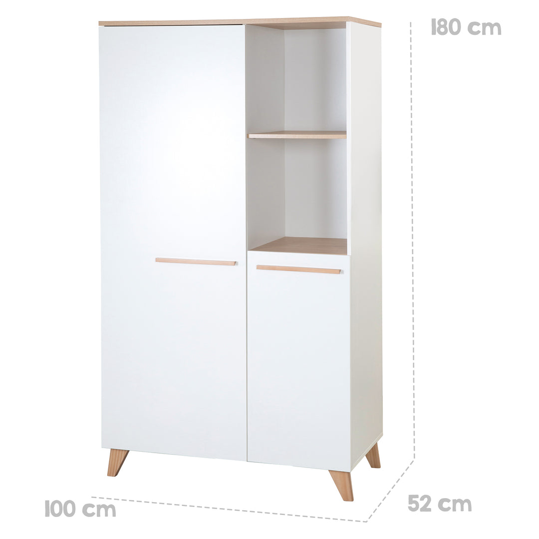 Babyzimmer Set 'Leon' 3-teilig - Kombi-Bett 70x140 + Wickelkommode + Kleiderschrank 2-türig - Weiß / Othello Eiche