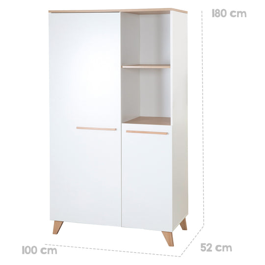 Babyzimmer Set 'Leon' 3-teilig - Kombi-Bett 70x140 + Wickelkommode + Kleiderschrank 2-türig - Weiß / Othello Eiche