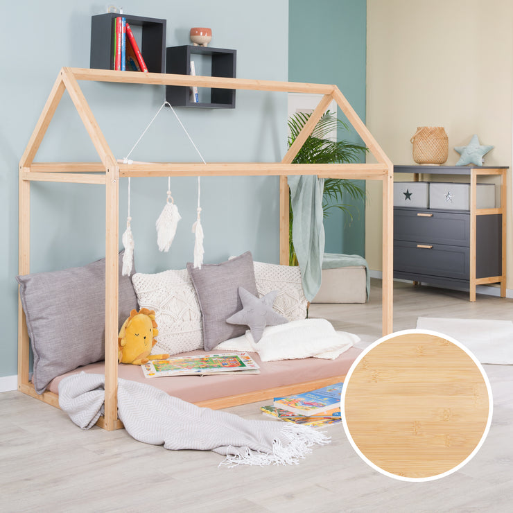 Lit cabane 70 x 140 cm - Lit Montessori en bois de bambou - Certifié FSC