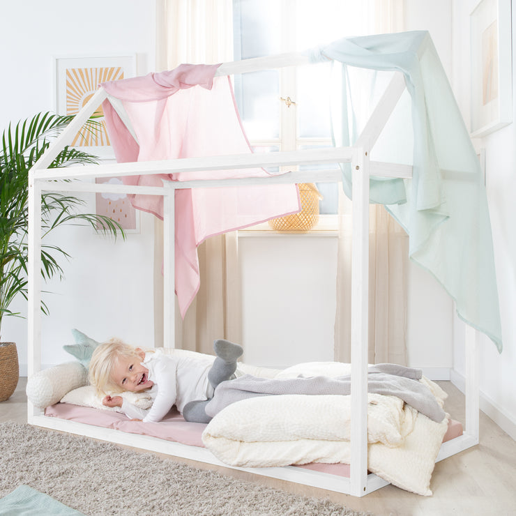 Hausbett 70 x 140 cm - Montessori-Bett aus Holz weiß lackiert - FSC zertifiziert