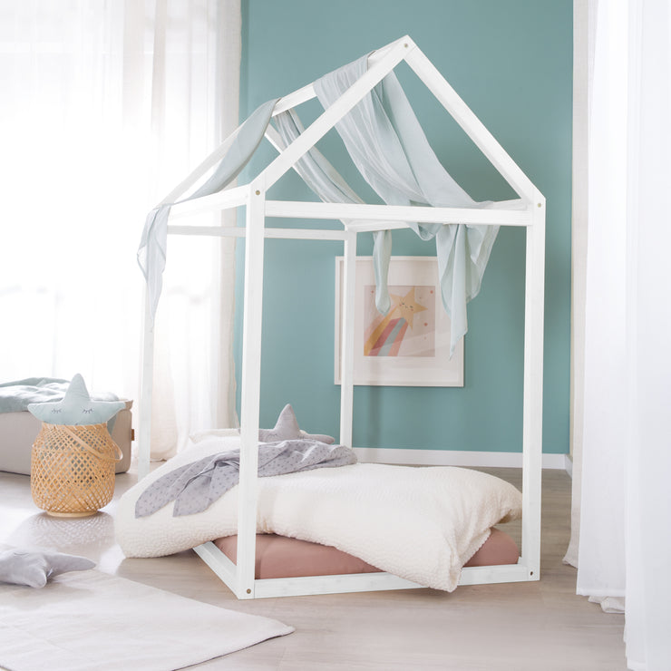 Hausbett 70 x 140 cm - Montessori-Bett aus Holz weiß lackiert - FSC zertifiziert