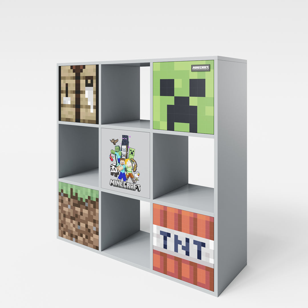Étagère 'Minecraft' avec 4 compartiments & 5 portes - système push to open - gris