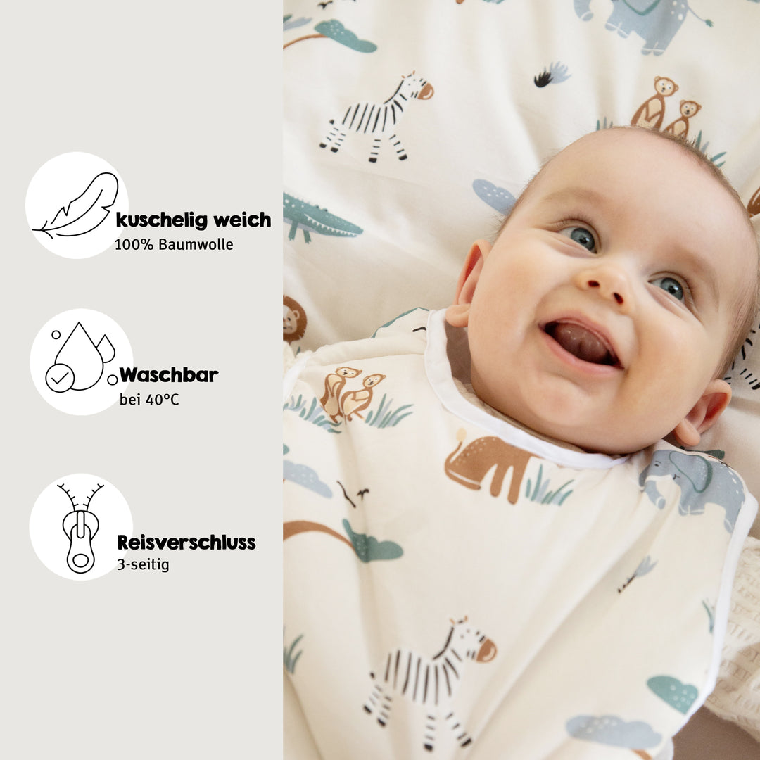Gigoteuse bébé 'Savanna Friends' en coton – Motif animaux – Beige