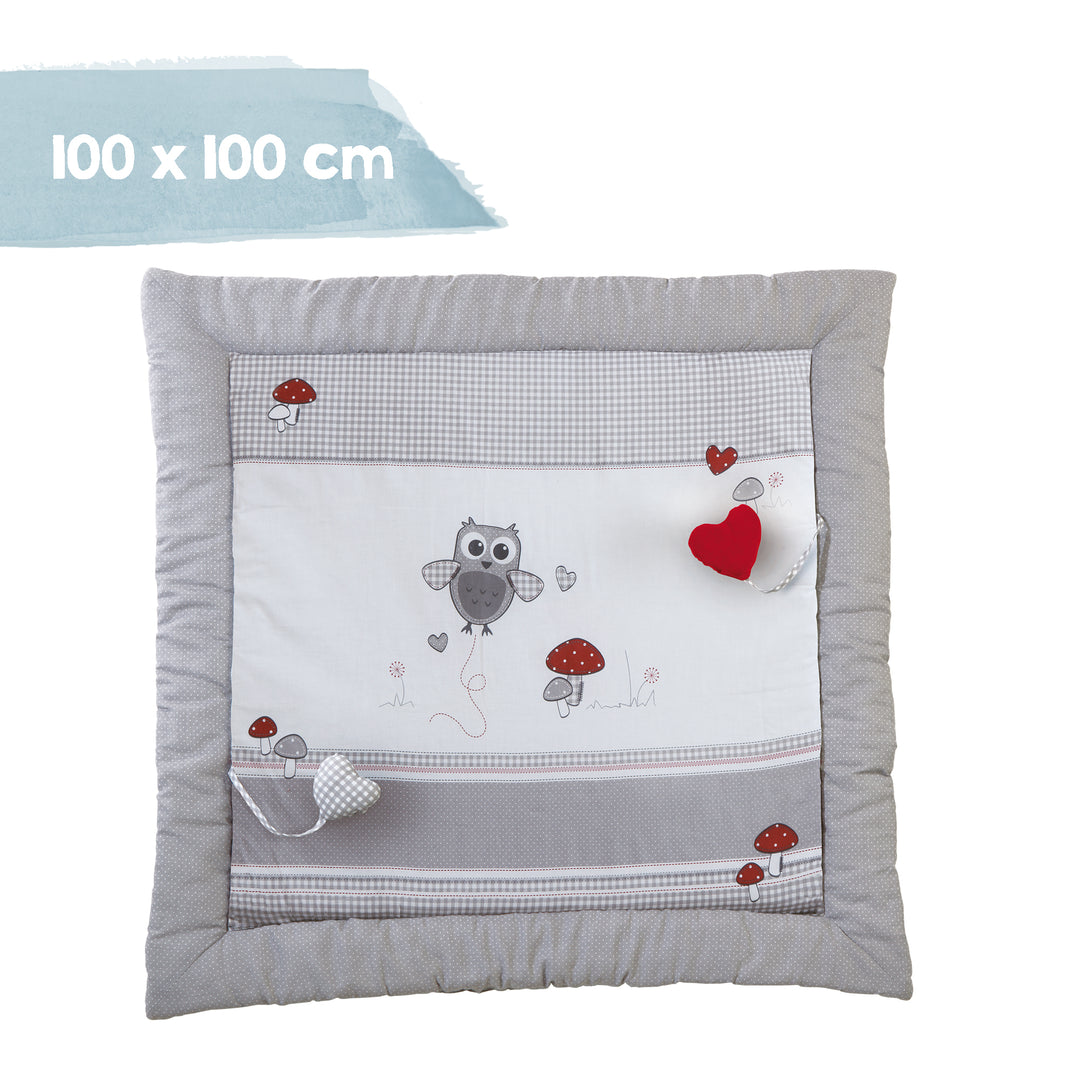 Tapis d'éveil 'Adam et Eule', 100 x 100 cm, revêtement pour parc d'enfant, 100 % coton