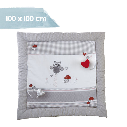 Tapis d'éveil 'Adam et Eule', 100 x 100 cm, revêtement pour parc d'enfant, 100 % coton