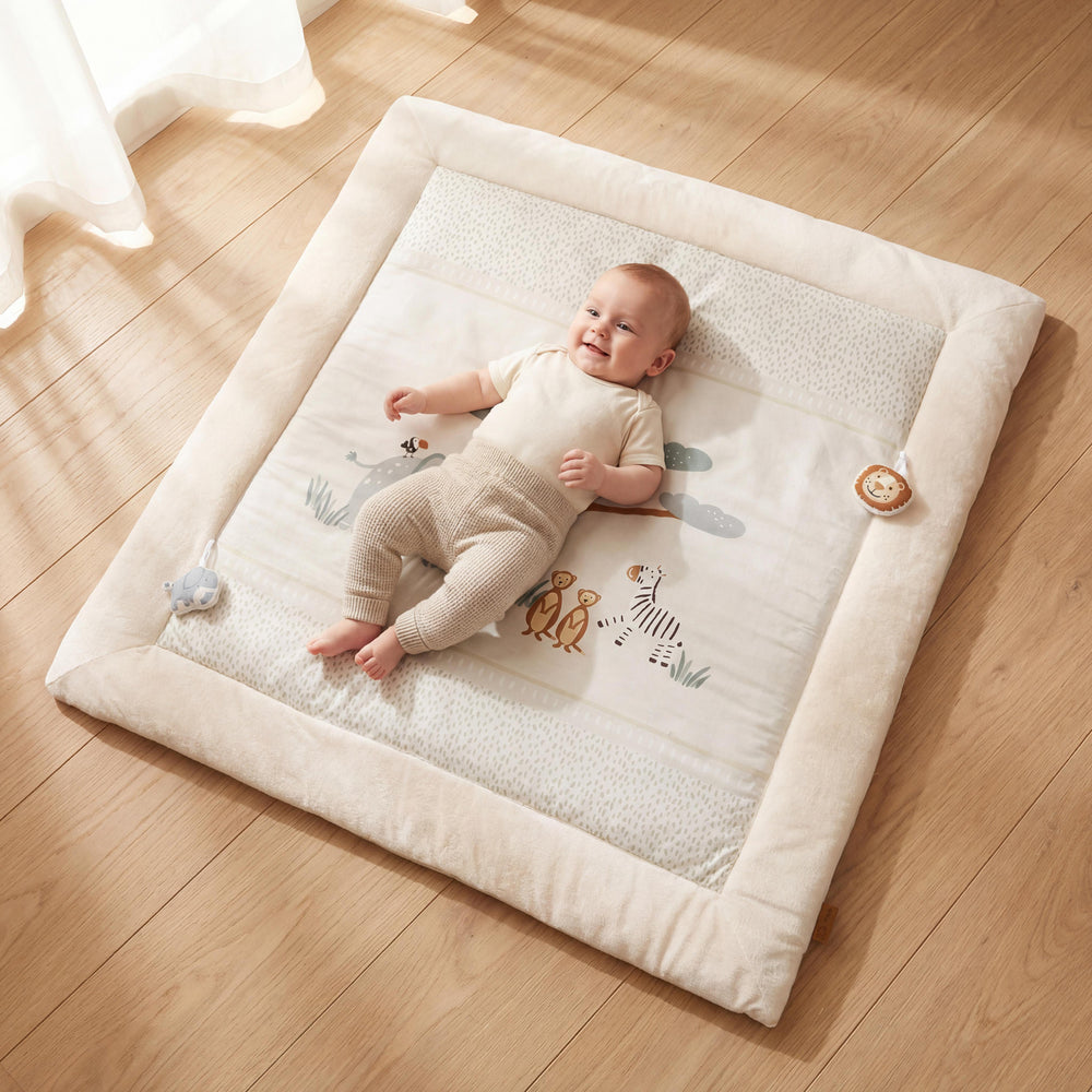 Manta de juegos 'Savanna Friends' 100 x 100 cm - Algodón - Beige / Blanco