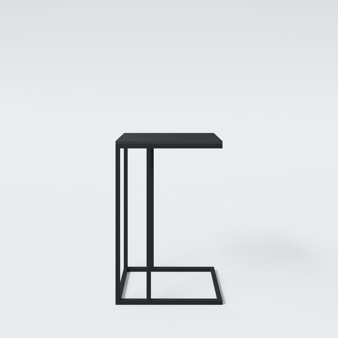 Mesa auxiliar en forma de C 'Minecraft' – Metal negro lacado – Estampado pixelado