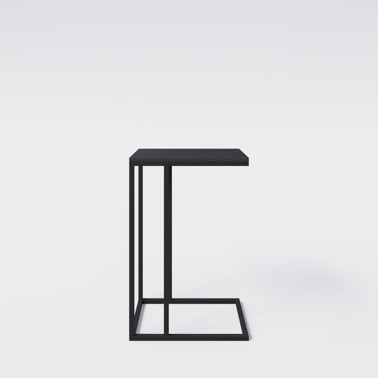 Mesa auxiliar en forma de C 'Minecraft' – Metal negro lacado – Estampado pixelado