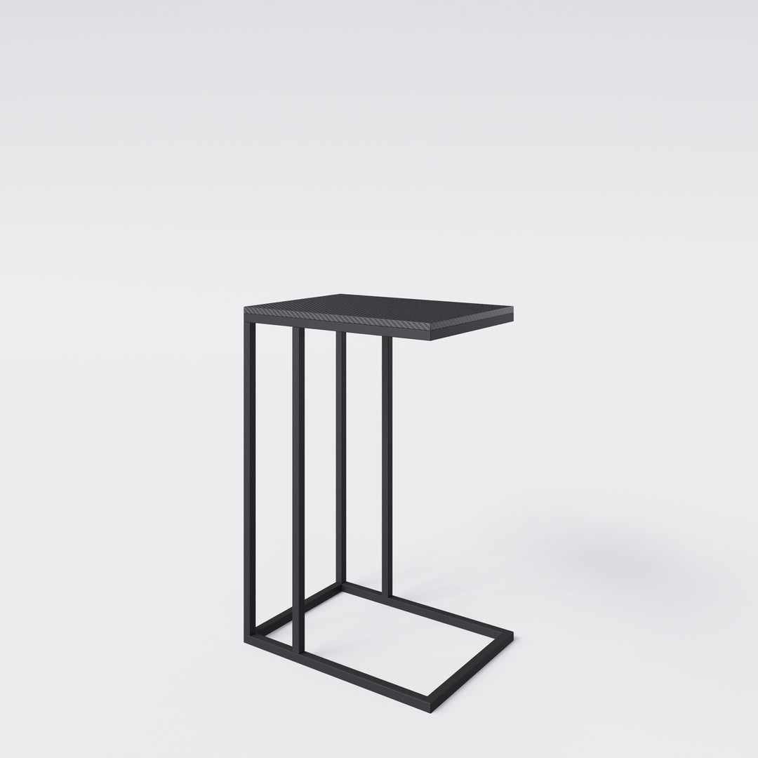 Mesa auxiliar en forma de C 'Minecraft' – Metal negro lacado – Estampado pixelado